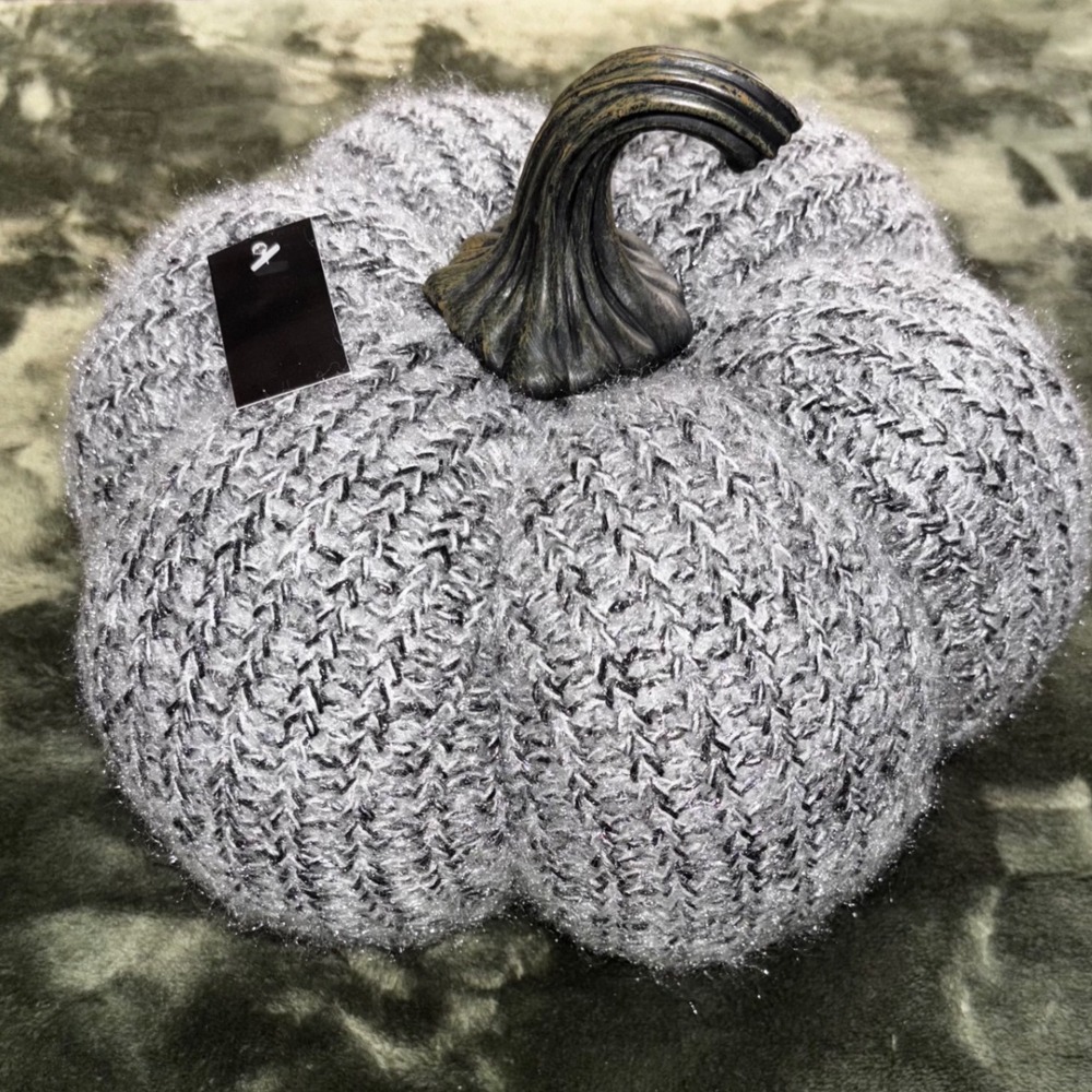 Sparkly Gray Knit Pumpkinβ Fall Autumn Home Decor Accent Table Centerpiece